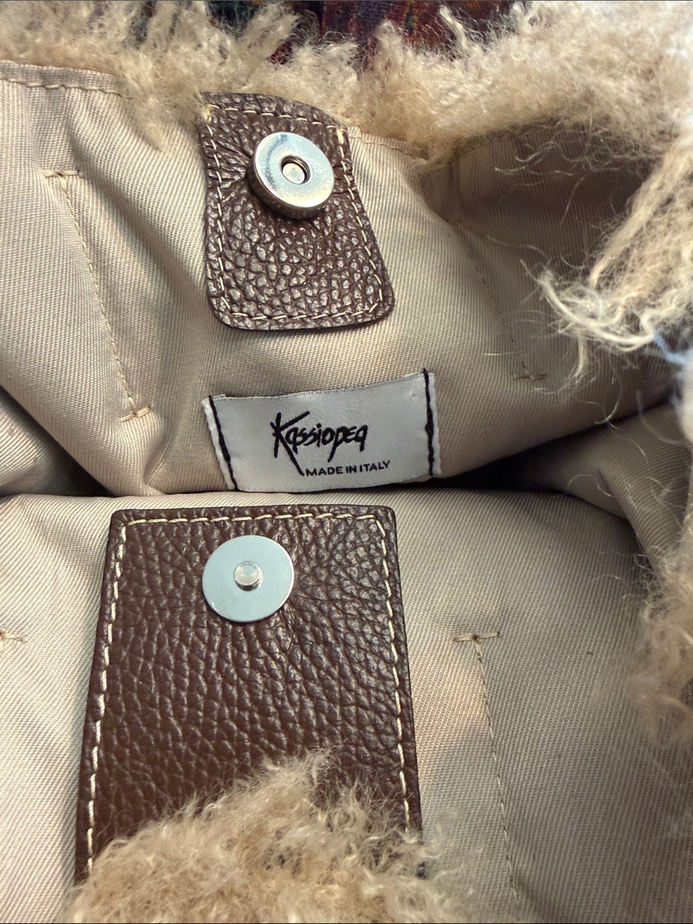 Plush Curly Shearling Tote Bag - Tan - Picture 5 of 8